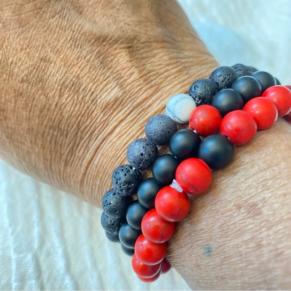 Semi-Precious Stone Stretch Bracelets x 3 size 6.50 inches - Picture 6 of 8